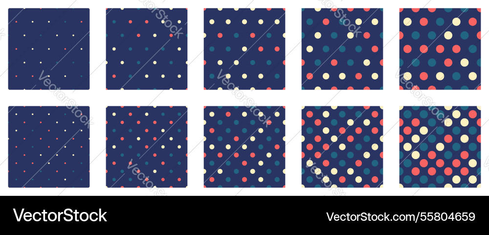 Set polka dots seamless pattern simple background vector image