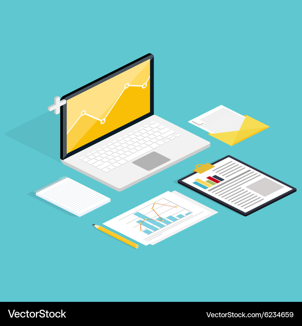 Web of analytics process with laptop vector image