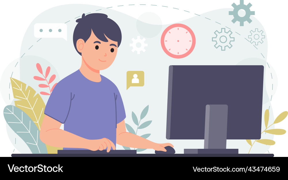 Young worker use computer and internet during Young worker use computer and internet during Vector Image