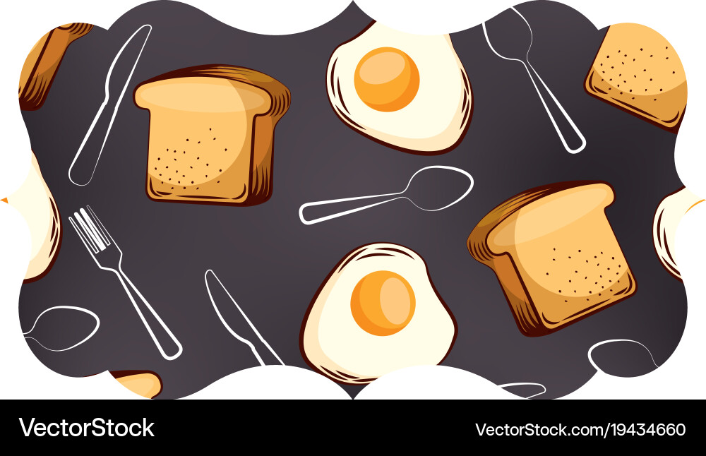 Frame with eggs and cutlery pattern background Vector Image