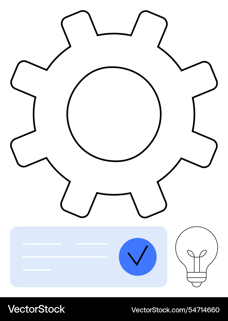 Gear with checklist and lightbulb representing Gear with checklist and lightbulb representing vector image