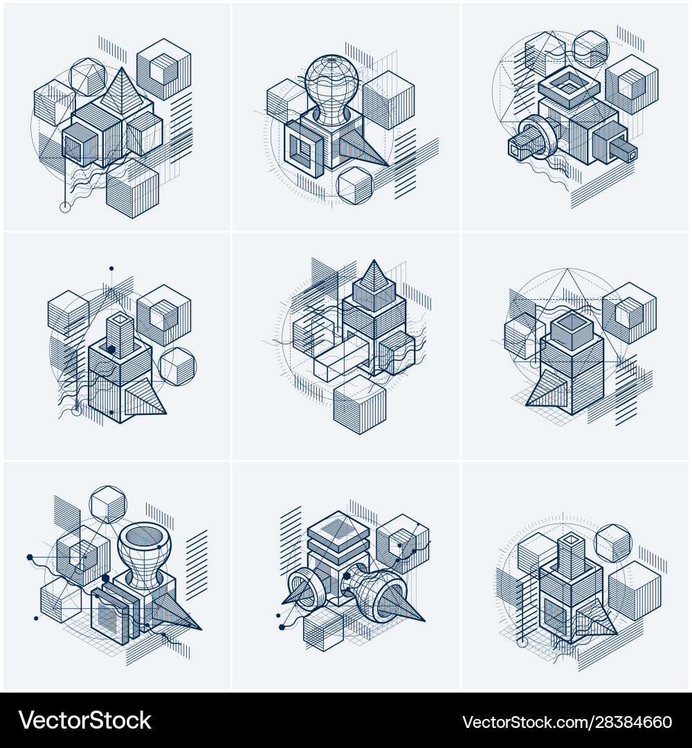 Isometric abstractions with lines and different Vector Image