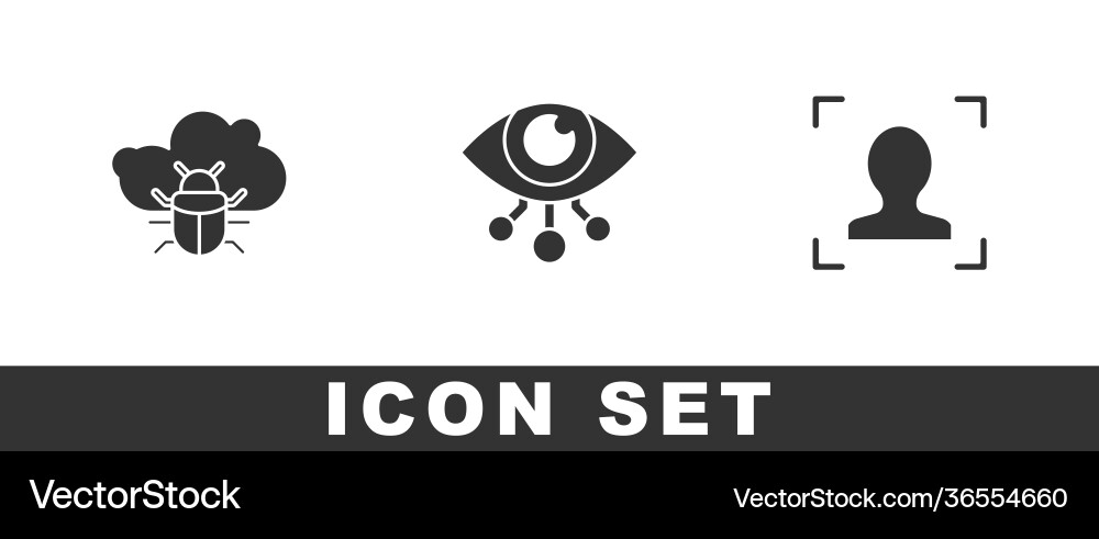 Set system bug on a cloud eye scan and face vector image