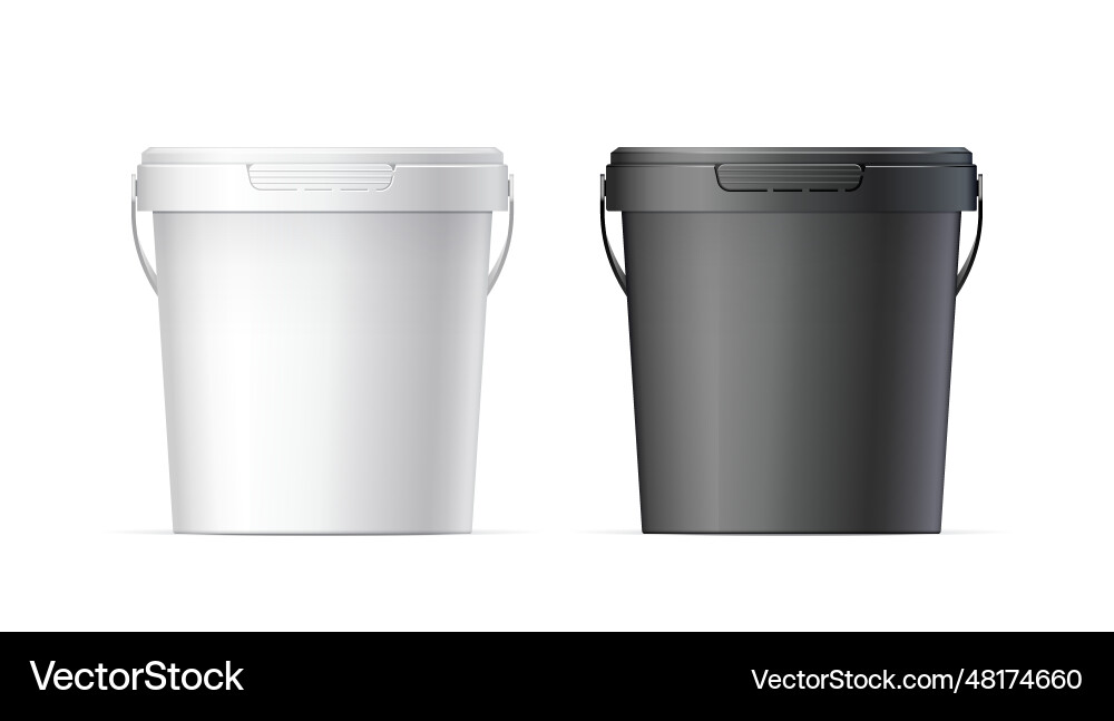 White and Black Plastic Buckets Vector Image