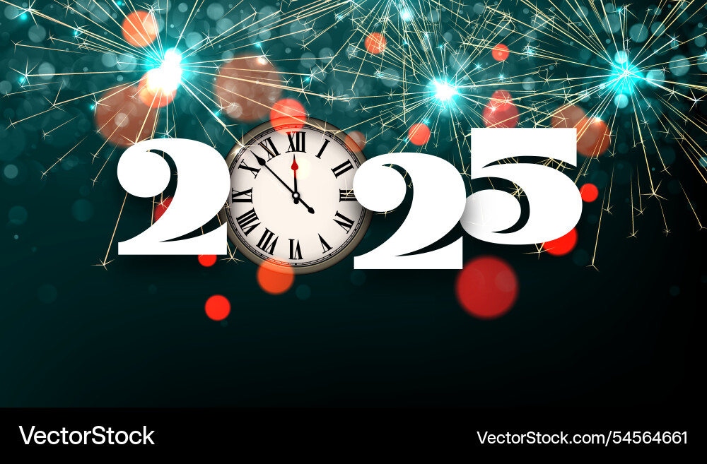 2025 countdown with clock and fireworks 2025 countdown with clock and fireworks vector image