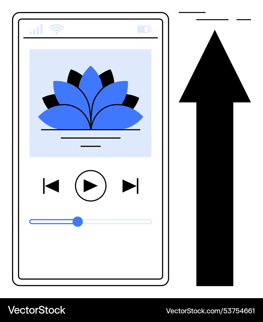 Audio player interface with arrow indicating Audio player interface with arrow indicating vector image