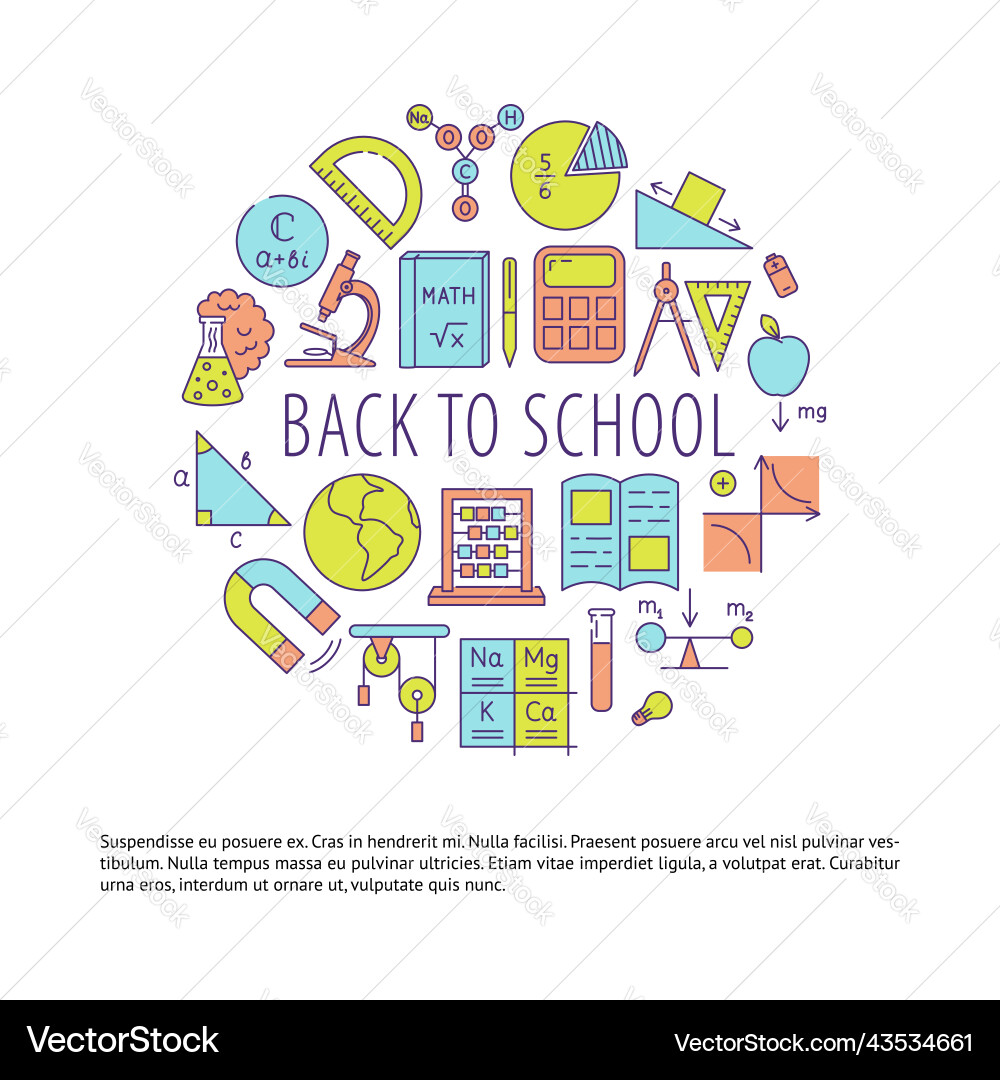 Back to school round banner in line style Vector Image