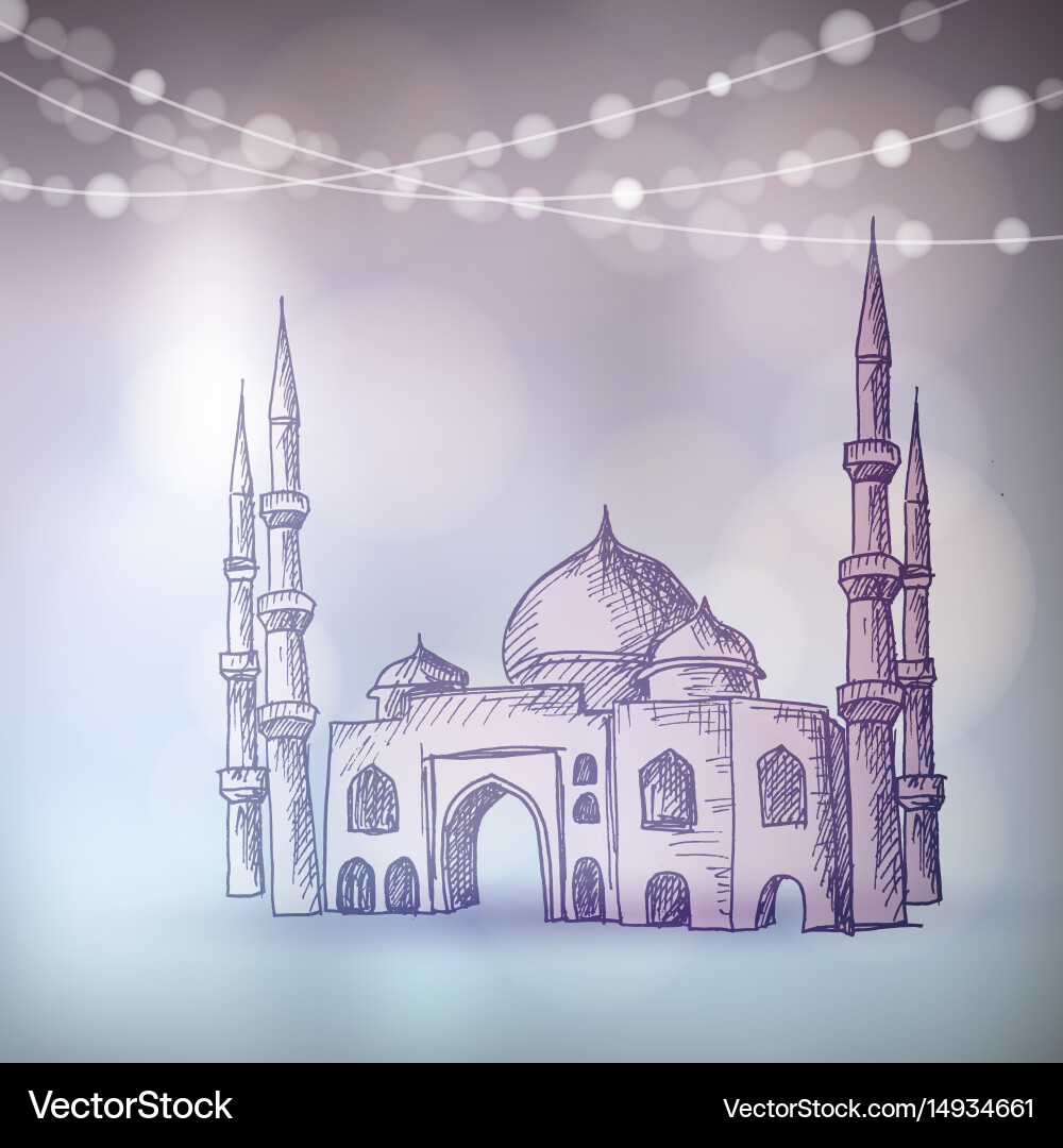 Hand drawn sketch of the mosque with string vector image