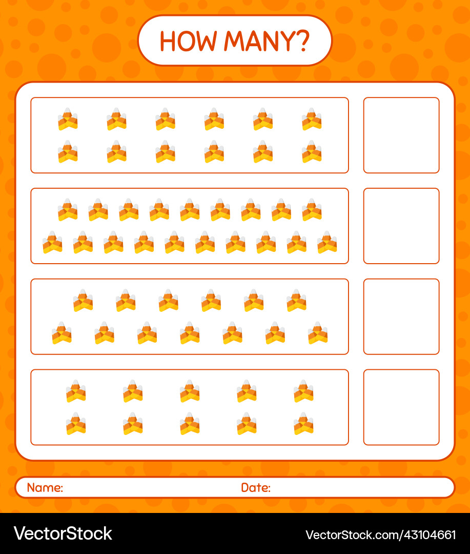 How many counting game with candy corn worksheet vector image