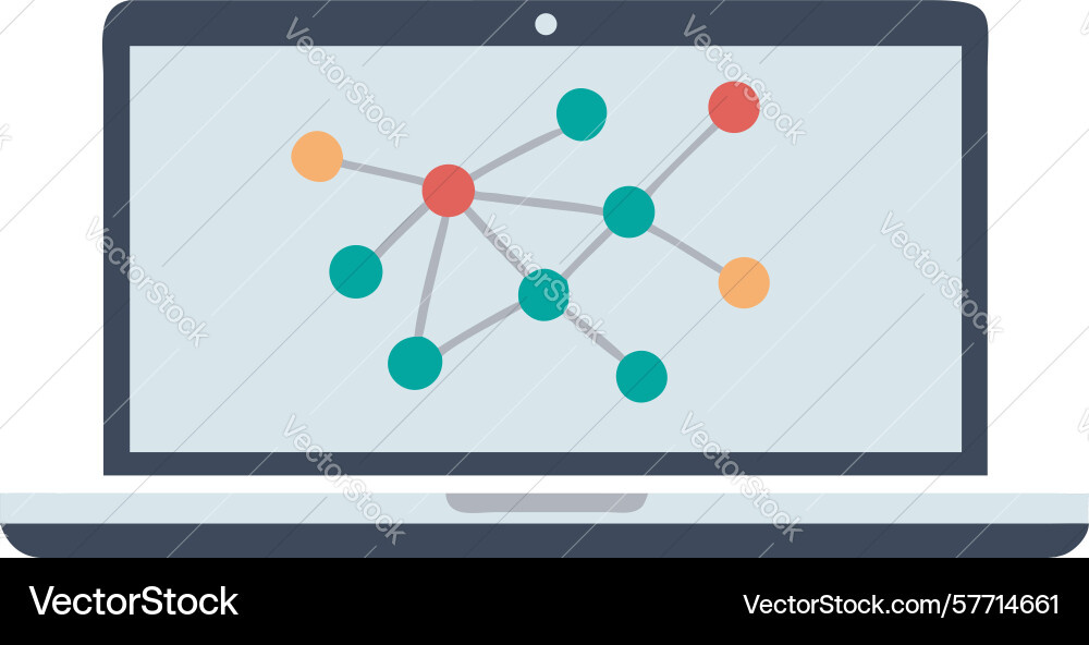 Laptop displaying network grid for digital vector image