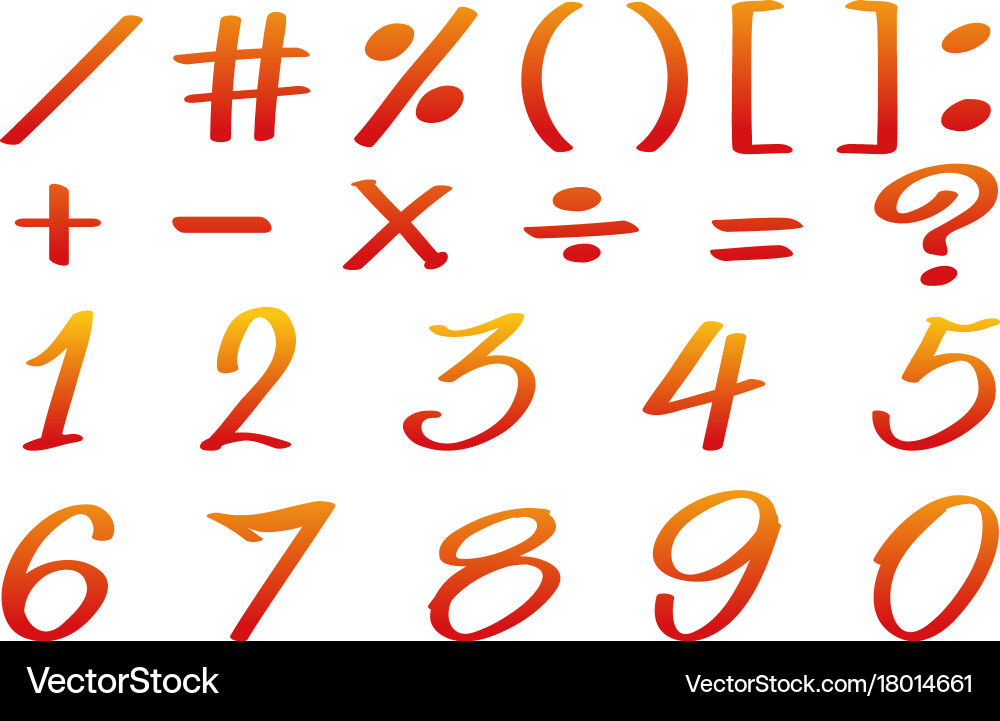 Numbers and math signs in red color vector image