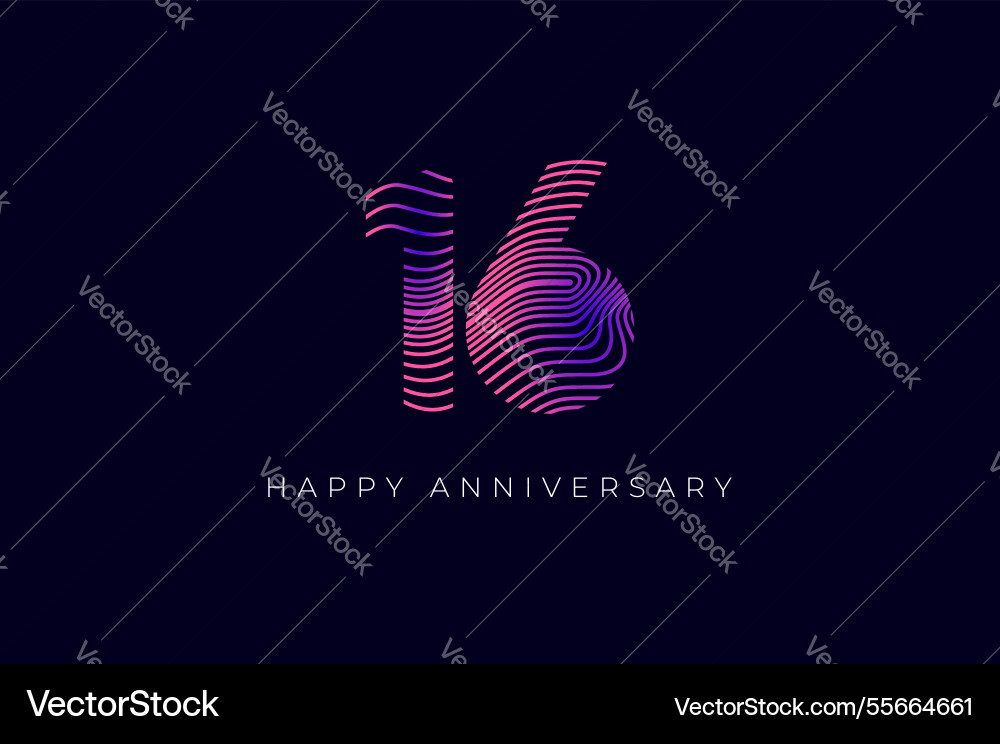 Numeric design with line curve 16th happy Numeric design with line curve 16th happy vector image