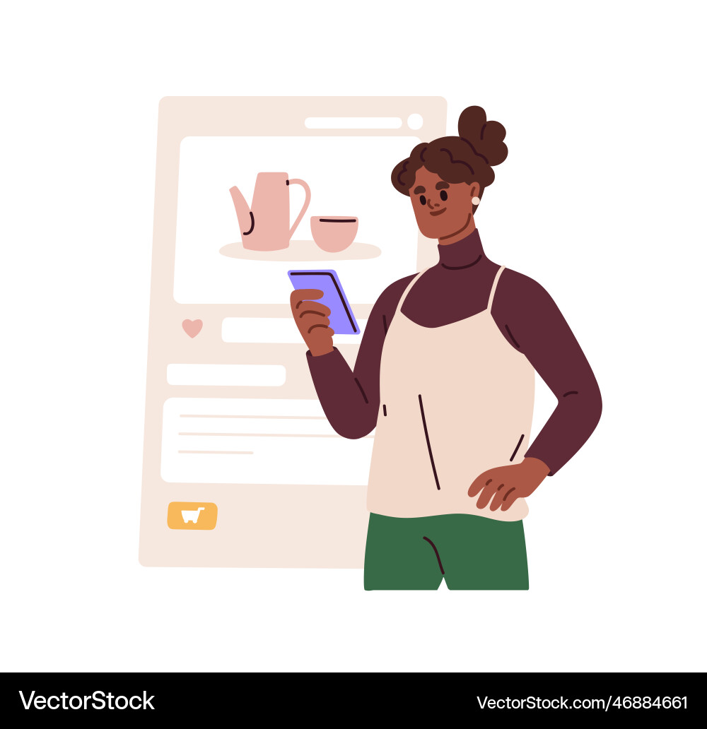 Online-Shopping-Konzept Frau mit Handy Online-Shopping-Konzept Frau mit Handy vektorbild