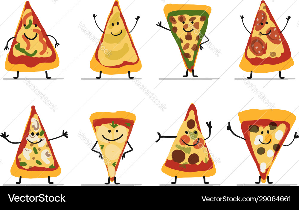 Pizza slices character set sketch for your design Pizza slices character set sketch for your design vector image