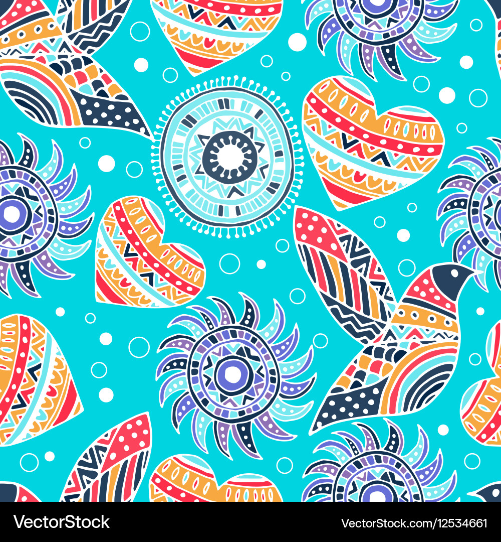 Seamless pattern with bird and heart in the style vector image