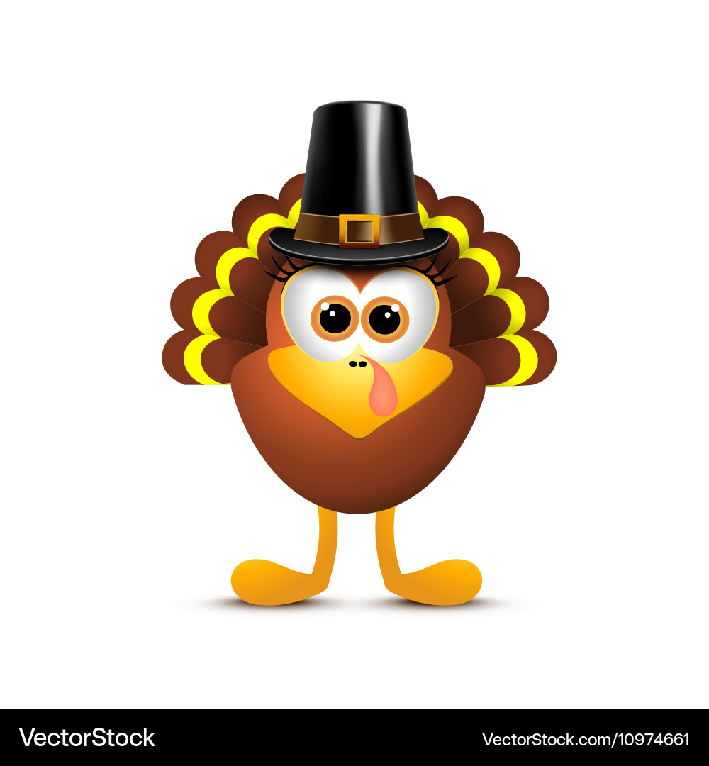 Thanksgiving turkey in pilgrim hat on white Vector Image