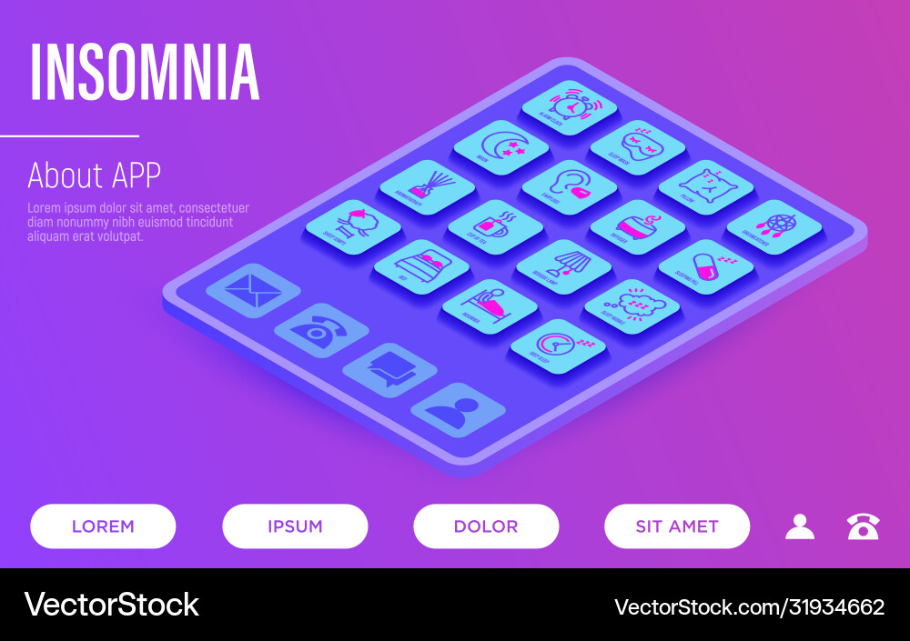 Insomnia web page template with tablet thin line Insomnia web page template with tablet thin line Vector Image