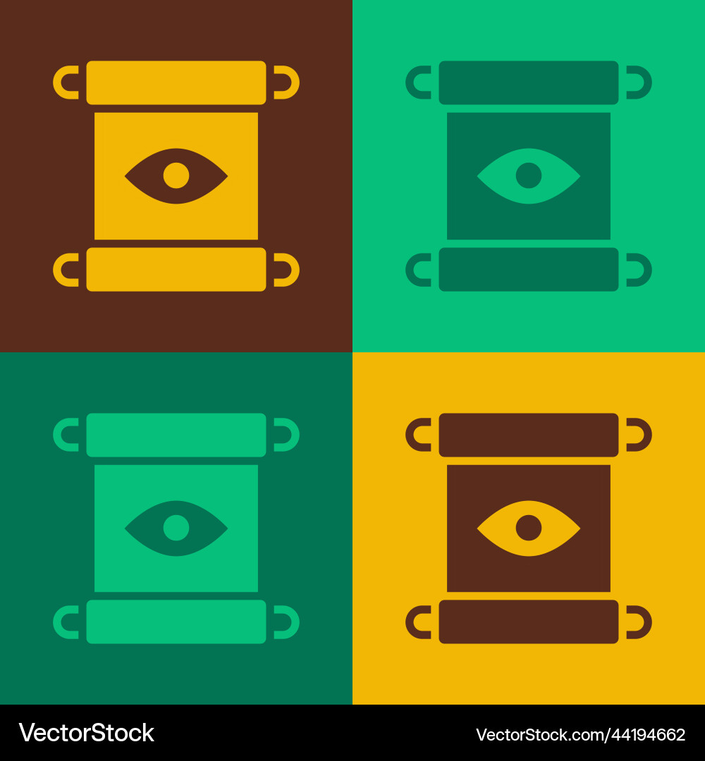 Pop art magic scroll icon isolated on color Vector Image