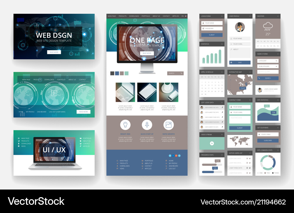 Website design template and interface elements Website design template and interface elements vector image