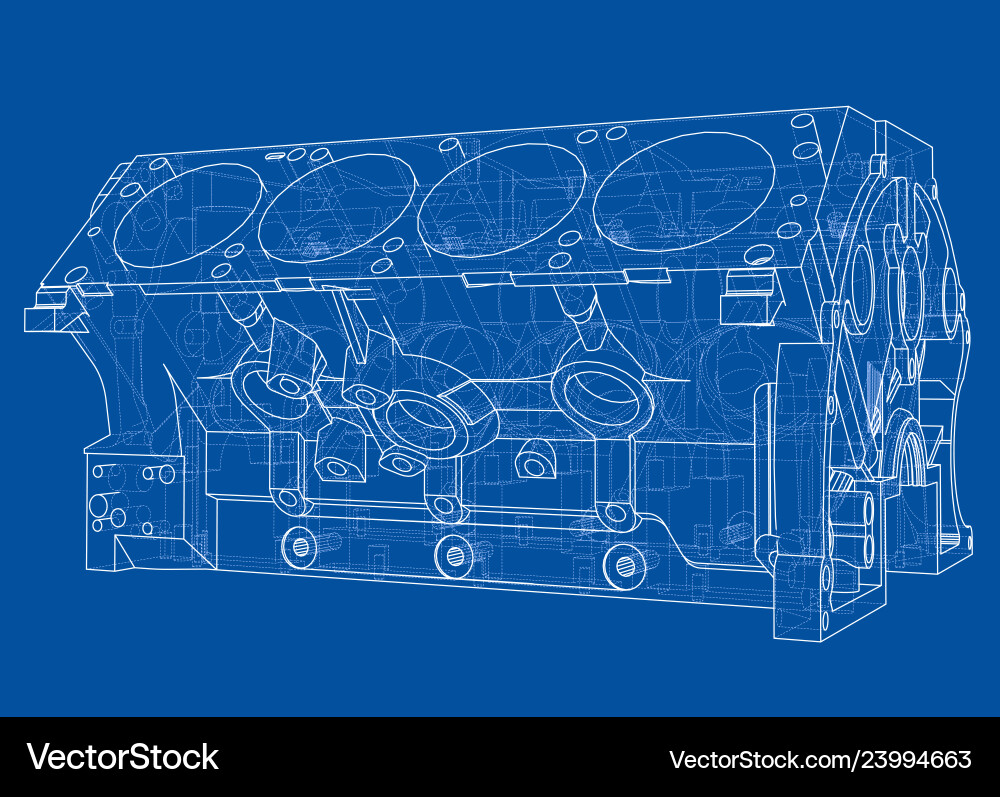 Engine block sketch rendering of 3d vector image