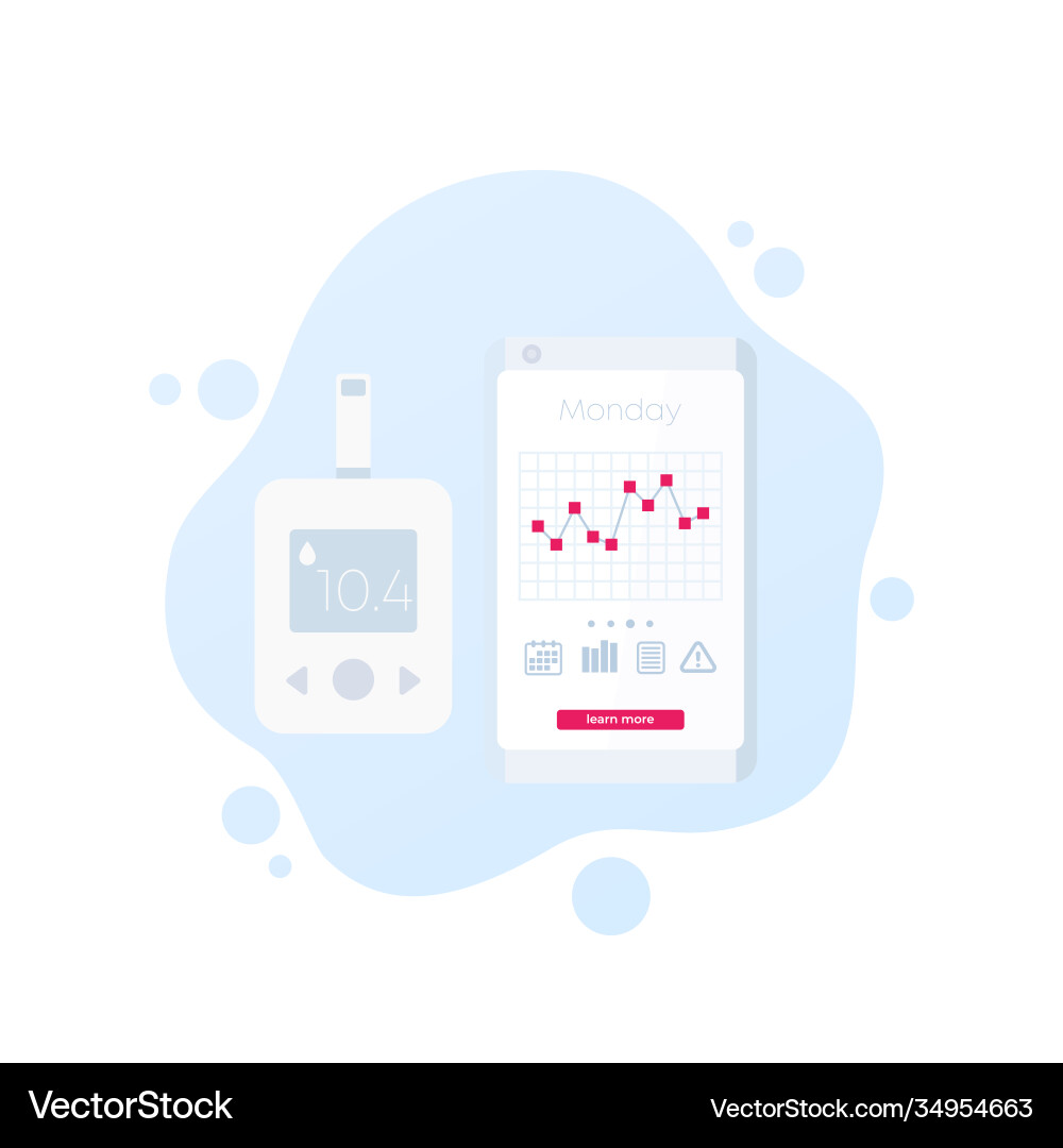 Glucose levels chart in app and glucometer Vector Image