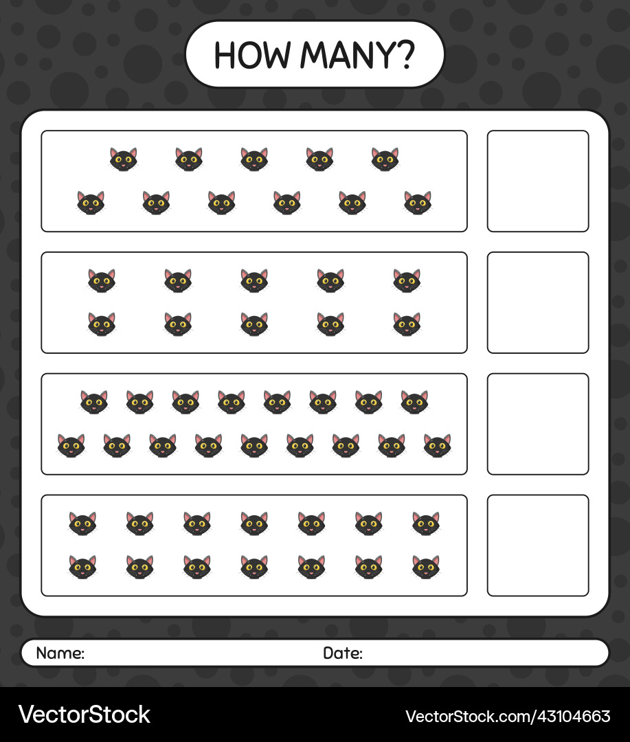 How many counting game with cat worksheet How many counting game with cat worksheet vector image
