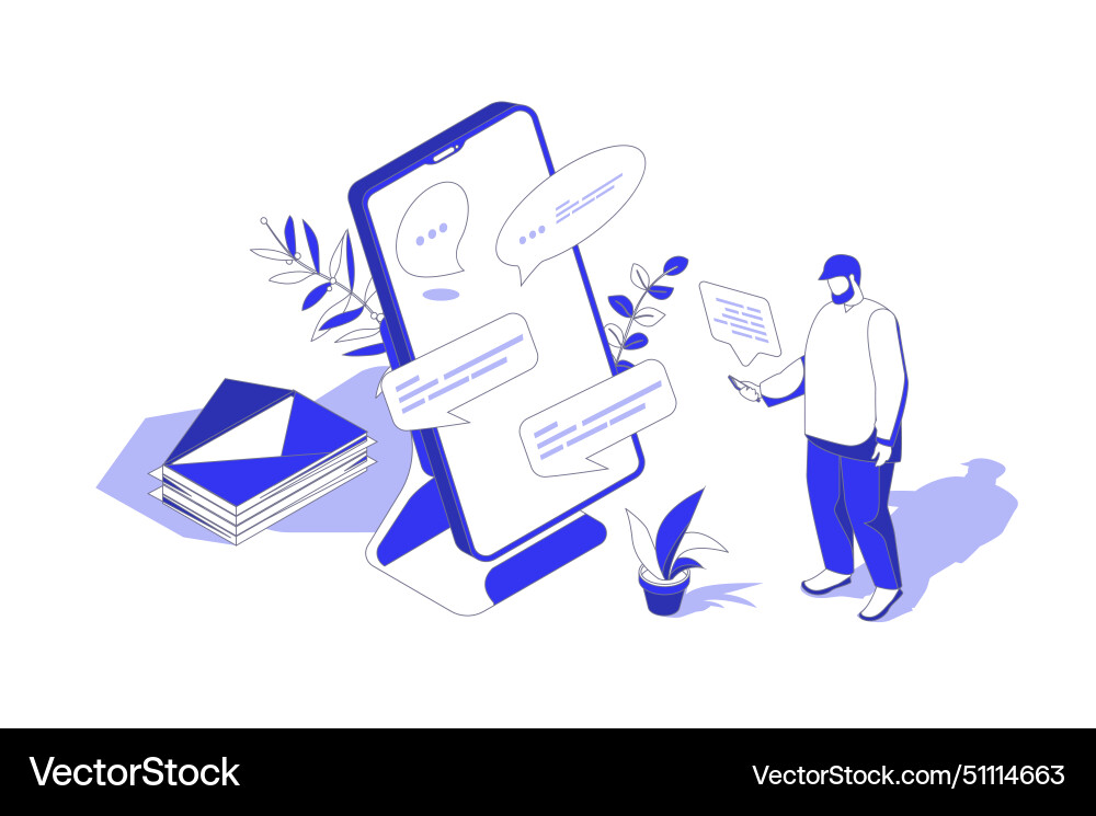 Messaging service 3d isometric concept in isometry vector image