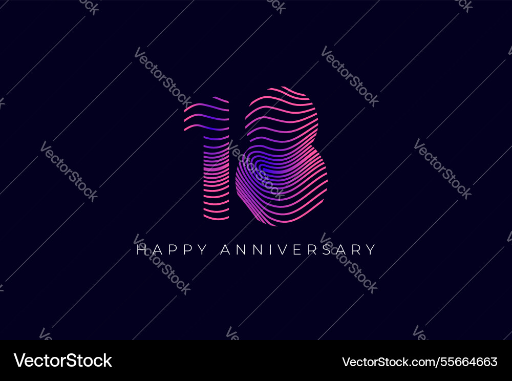 Numeric design with line curve 18th happy Numeric design with line curve 18th happy vector image