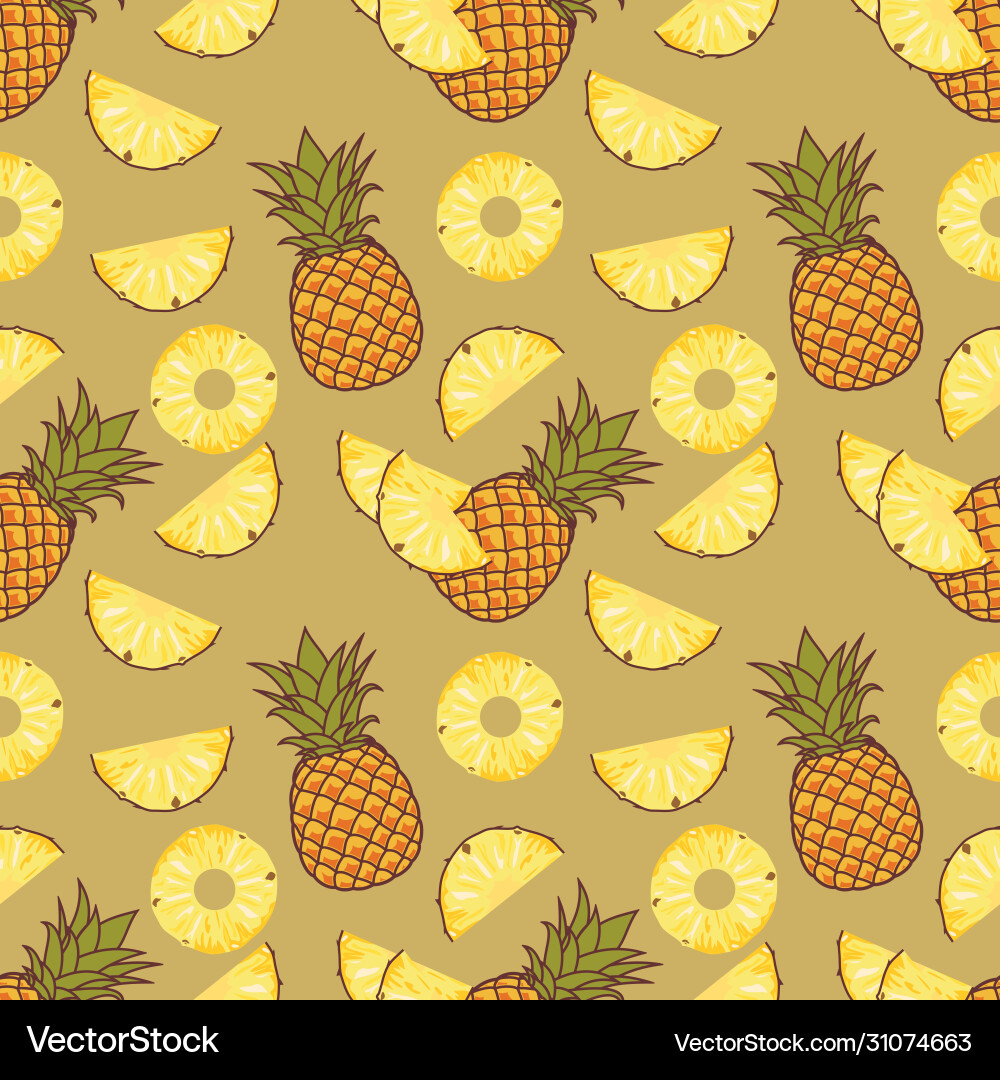 Pineapple with slices seamless pattern flat style Pineapple with slices seamless pattern flat style Vector Image