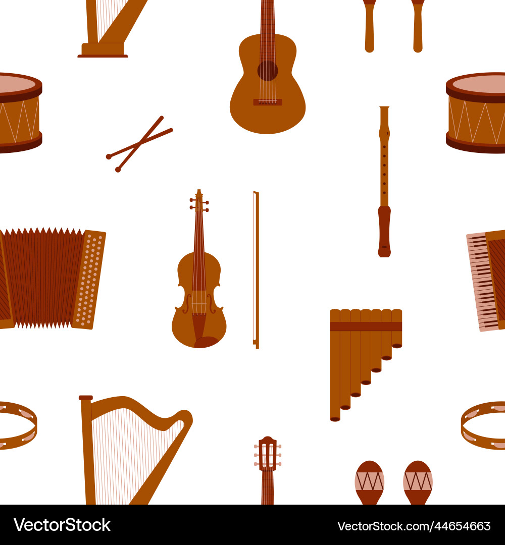 Seamless pattern with musical instruments flat Seamless pattern with musical instruments flat vector image