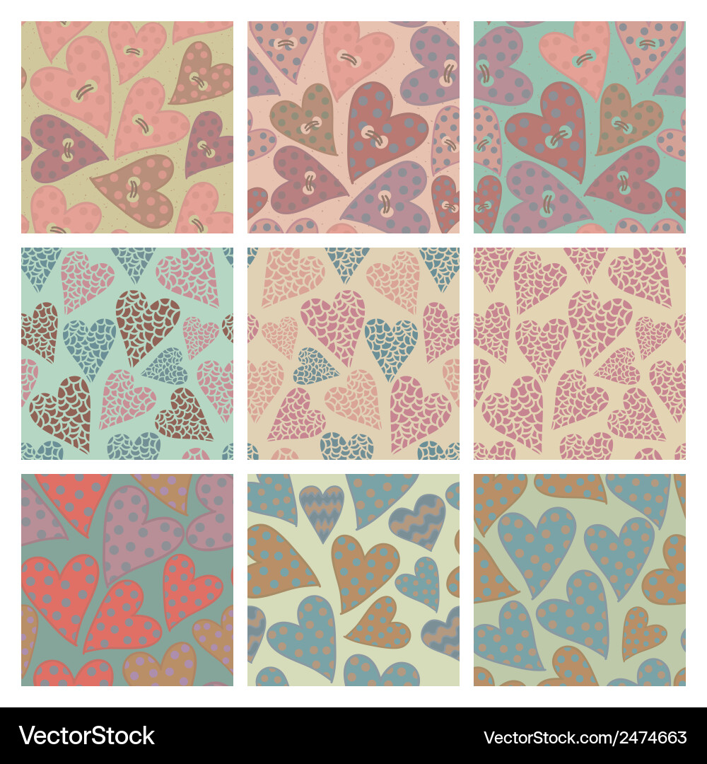 Set of seamless pattern with hearts Vector Image