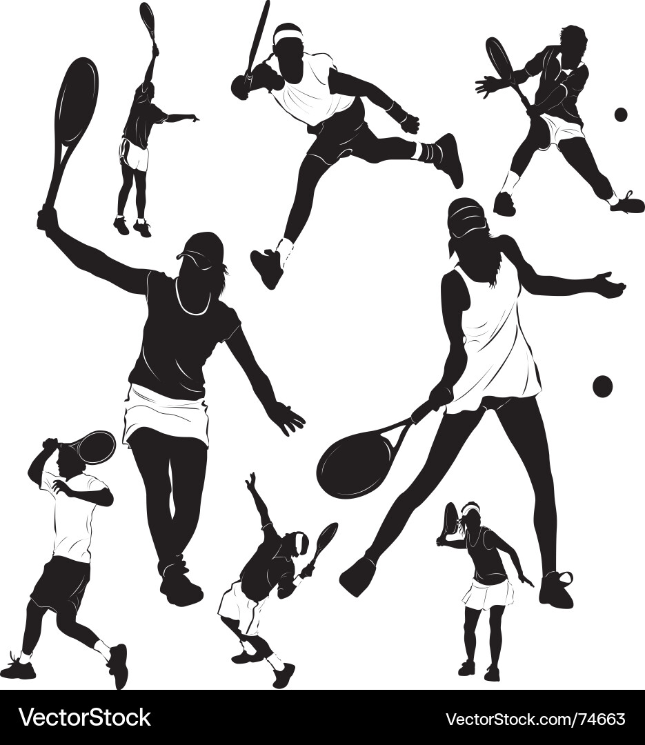 Tennis Players Silhouette Vector Image
