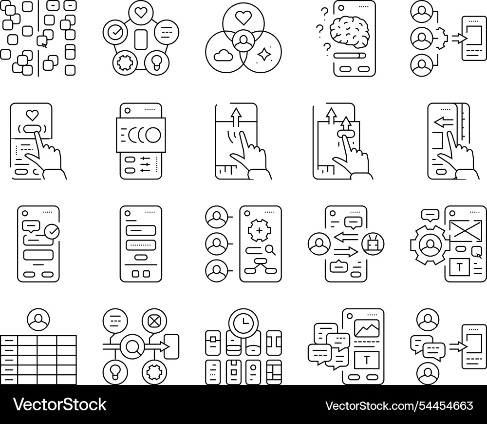Ui ux digital develop code app icons set Ui ux digital develop code app icons set vector image