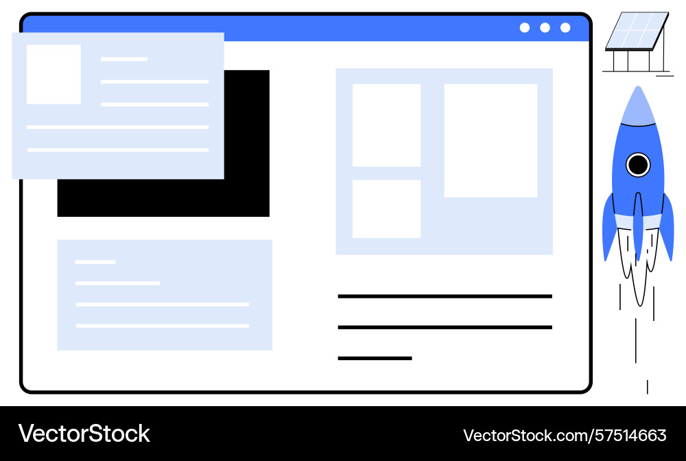 Website layout development with rocket launching Vector Image
