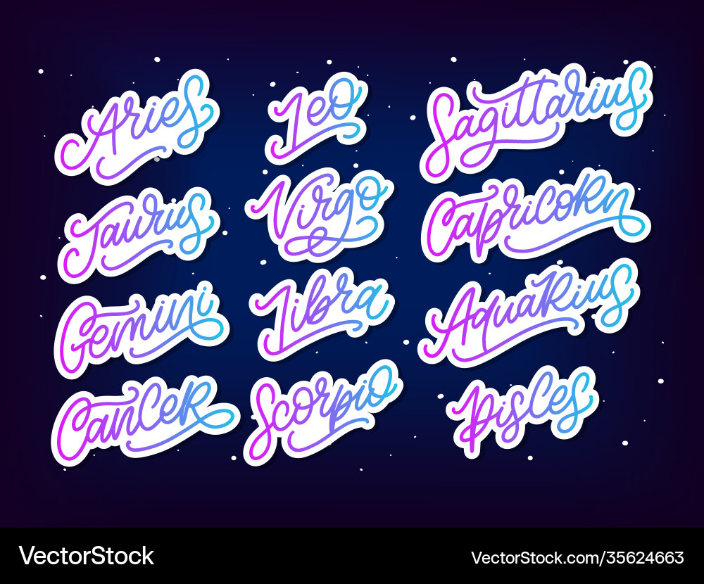 Zodiac lettering sign cartoon astrology text Zodiac lettering sign cartoon astrology text vector image