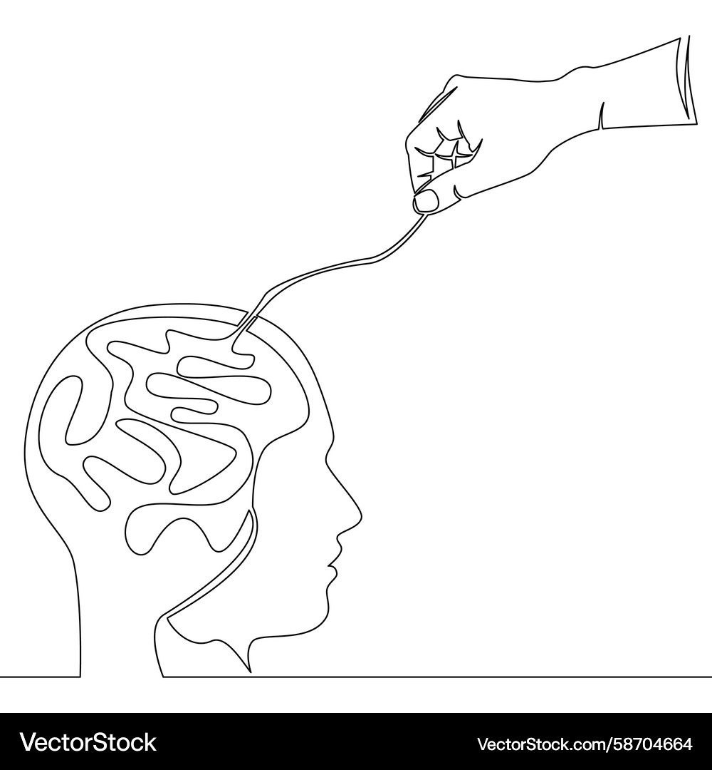 Continuous line solving mental health problems Continuous line solving mental health problems Vector Image