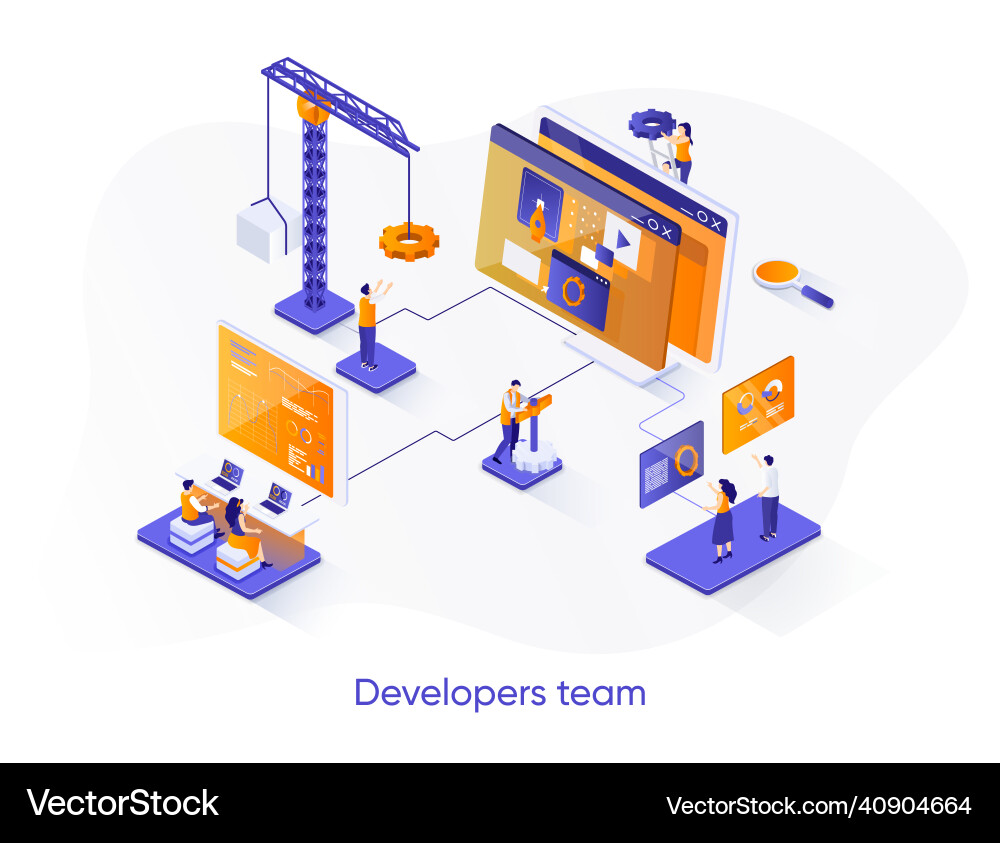 Developers team isometric web banner Developers team isometric web banner vector image