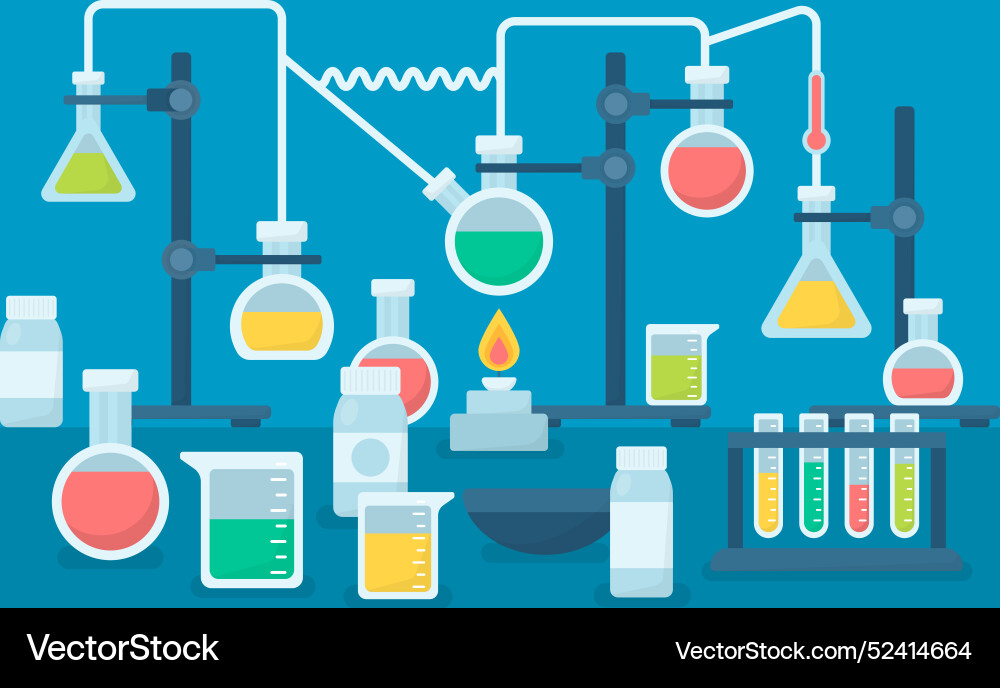 Flat set of science lab objects vector image