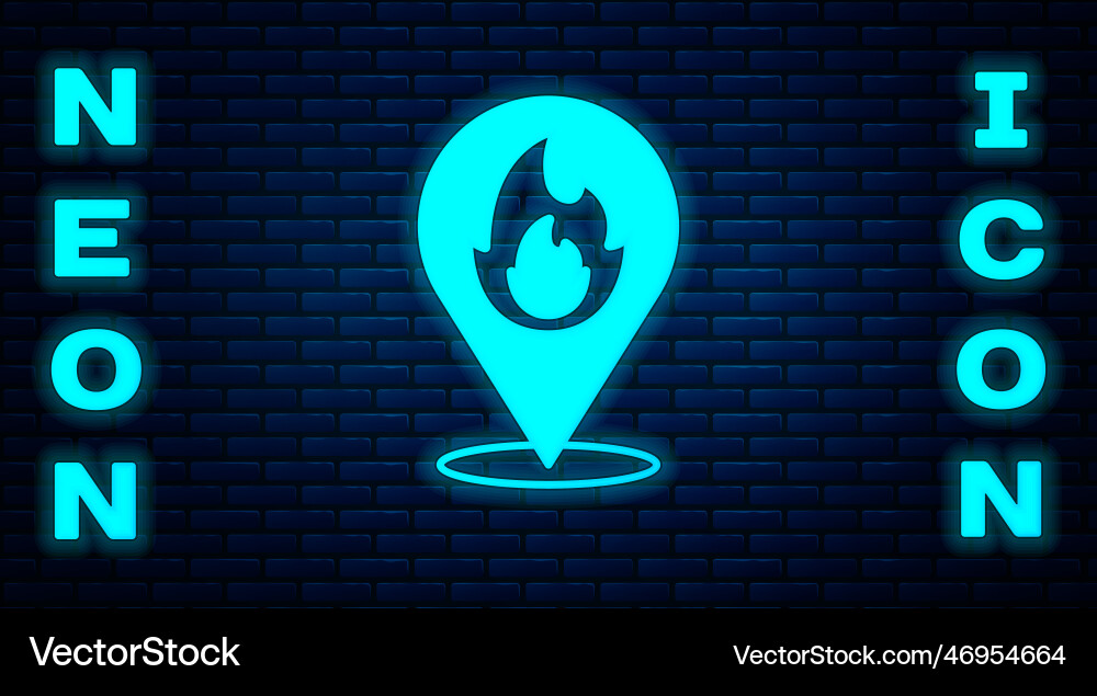 Glowing neon map pointer with fire flame icon Glowing neon map pointer with fire flame icon Vector Image