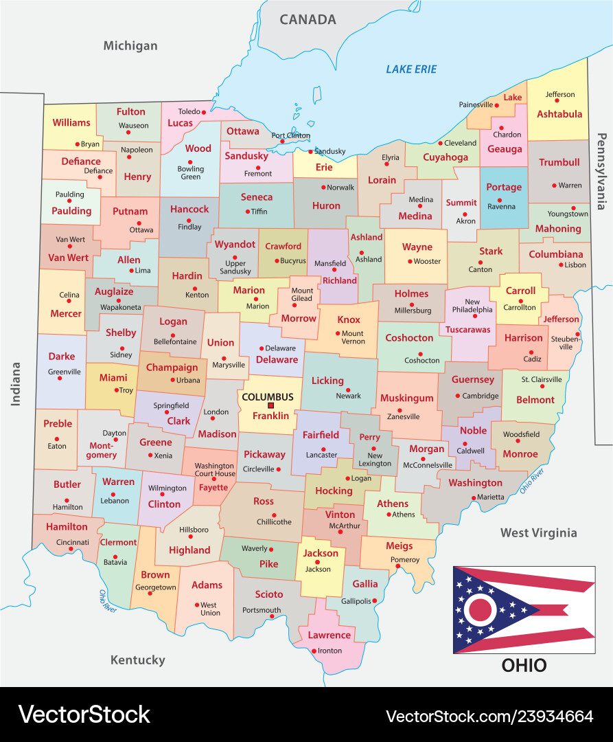 Ohio Administrative Political Map Vector Image