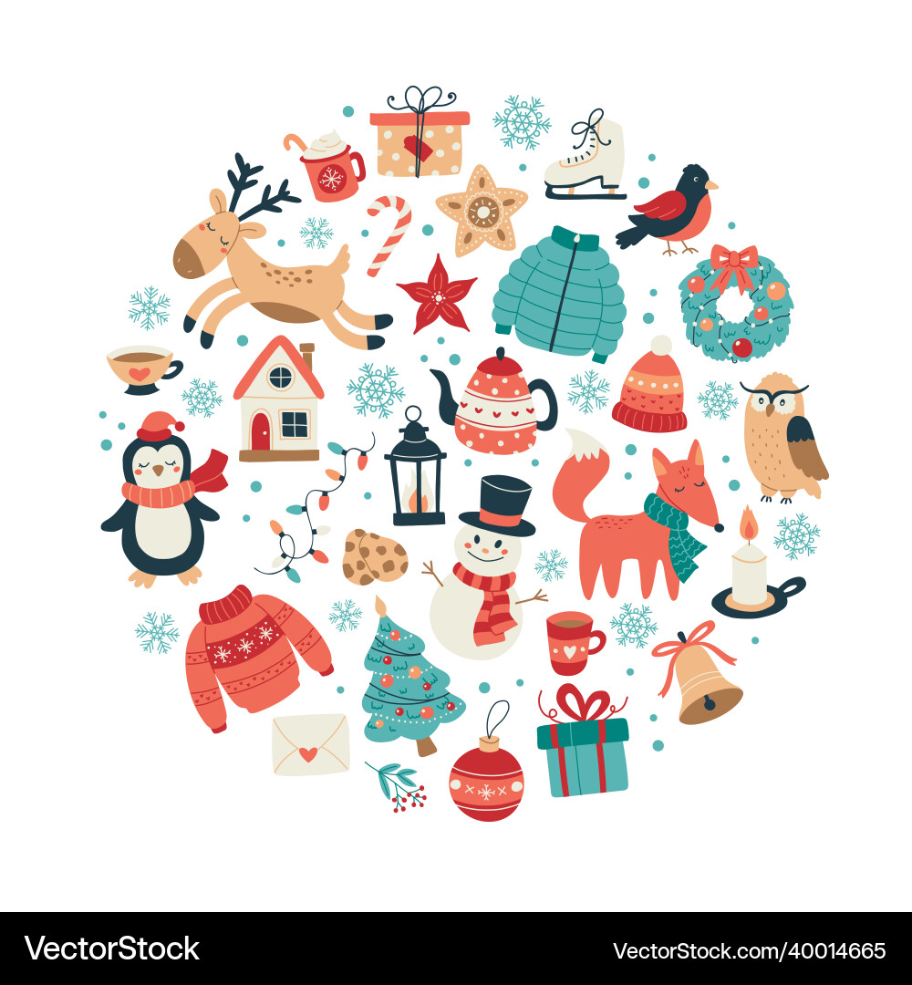 Christmas and new year collection of cute animals Christmas and new year collection of cute animals vector image