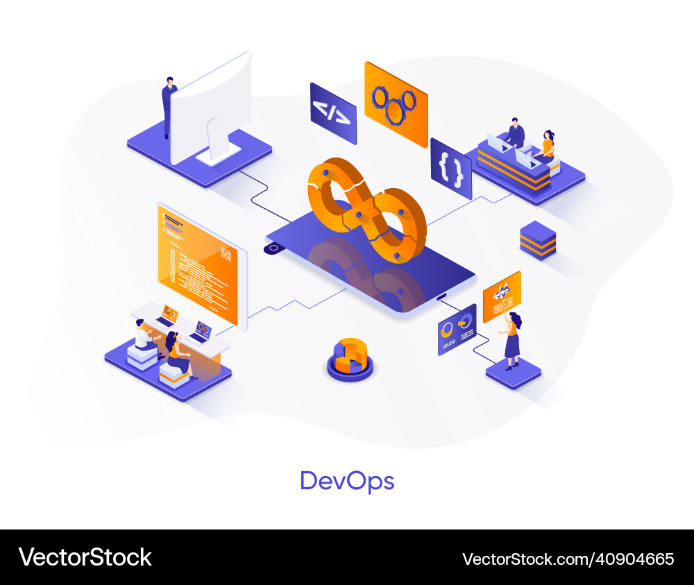 DevOps Isometric Web Concept Vector Image