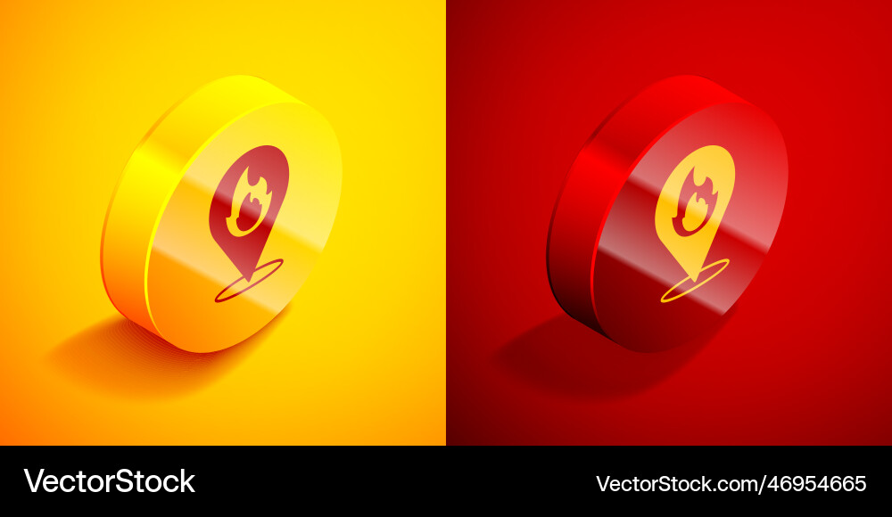Isometric map pointer with fire flame icon Isometric map pointer with fire flame icon Vector Image