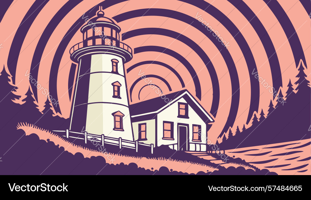 Lighthouse with concentric waves dynamic coastal Vector Image