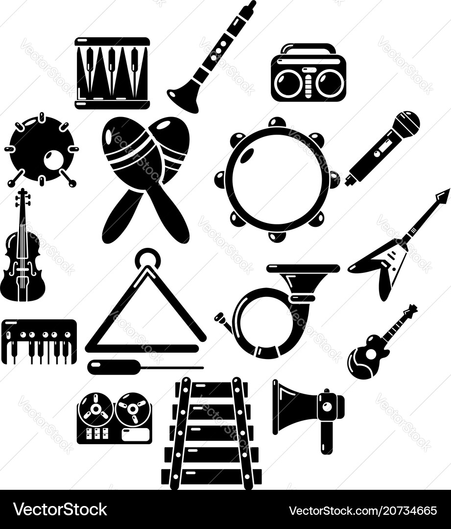 Musical instruments icons set simple style Musical instruments icons set simple style Vector Image