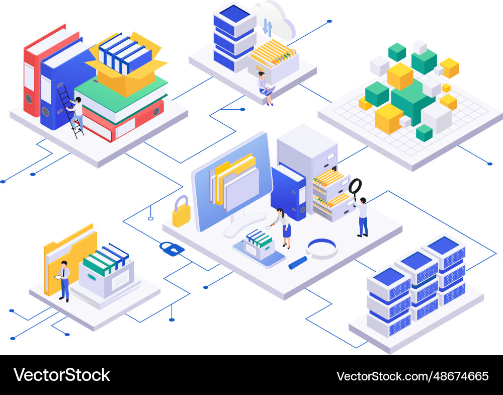 Processing archive documents composition Processing archive documents composition vector image