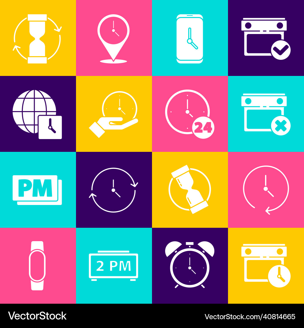 Set calendar and clock date delete alarm Vector Image
