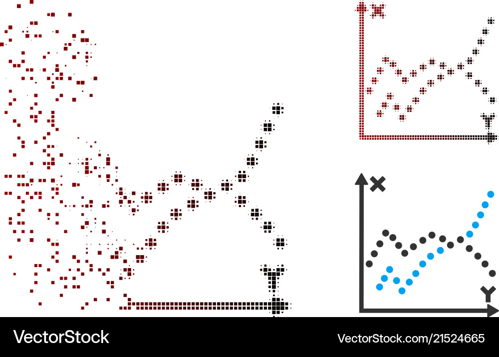 Shredded pixel halftone functions plot icon Vector Image