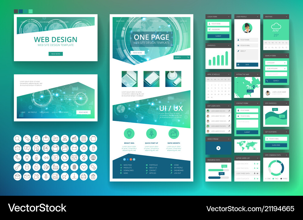 Website design template and interface elements vector image