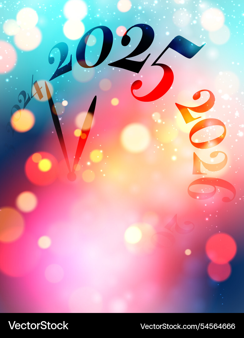 2025 clock countdown on vibrant bokeh background Vector Image